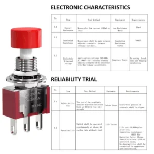 AC 2A/250V 5A/120V 3 Pin Momentary Push Button Switch NO NC with Red Cap Price in Pakistan