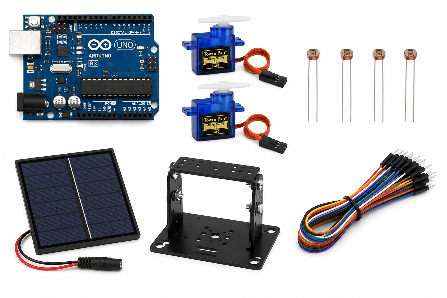 Dual Axis Solar Tracker System with Arduino and LDR sensors for automatic solar panel positioning