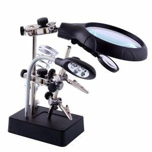 Helping Hand Third Hand Tool Soldering Iron Stand with Magnifying Glass, Triple Zoom and LED Light