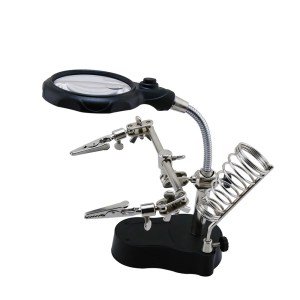 Helping Hand Third Hand Tool Soldering Iron Stand with Magnifying Glass and LED Light